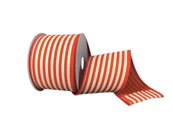 2.5" Dark Orange & Ivory Cabana Stripes Ribbon