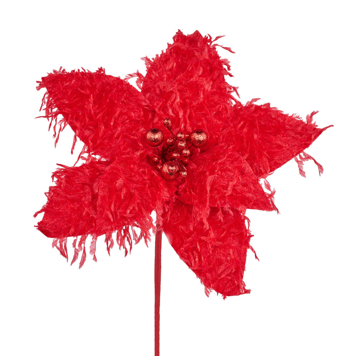 11" Red Furry Feather Poinsettia