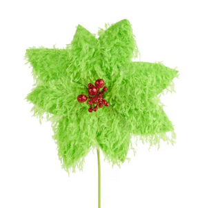 11" Lime Green Furry Feather Poinsettia