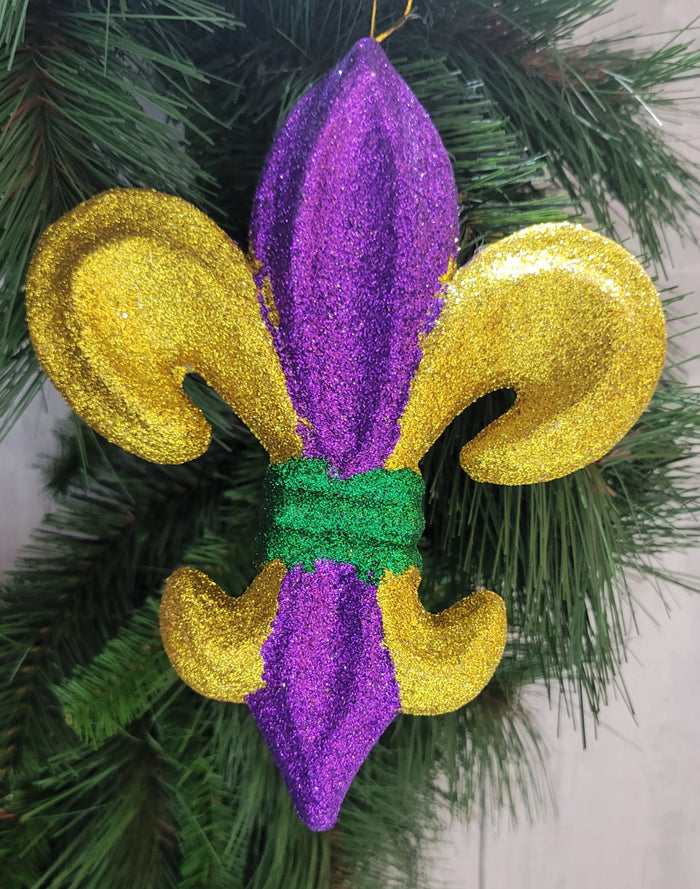 6" x 8" Mardi Gras Glitter Fleur de Lis Ornament