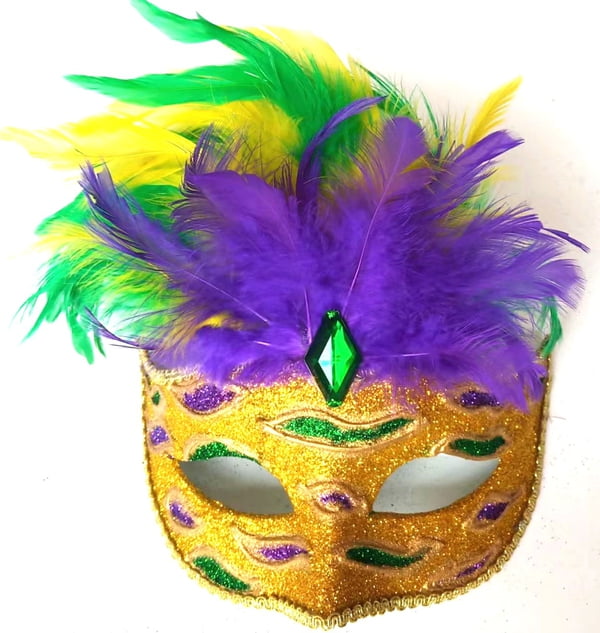 6" X 8" Gold Mardi Gras Mask with Feathers