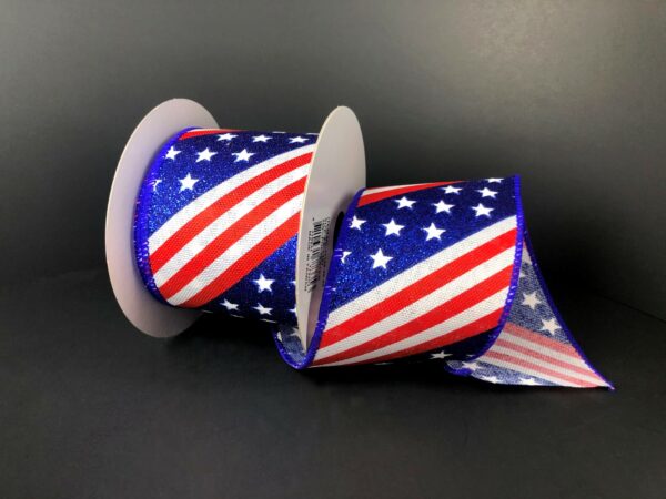 2.5" Glitter Patriotic Stars & Stripes Ribbon - 5 yards