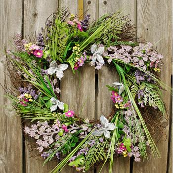 24" Lavender Butterfly & Grass Spring Grapevine Wreath