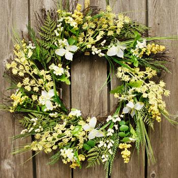 24" Yellow Butterfly & Grass Spring Grapevine Wreath