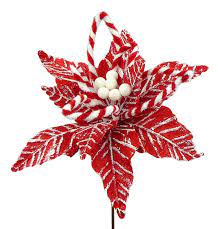 12" Peppermint Poinsettia Floral Pick