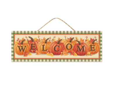 15" Orange Welcome Pumpkins Wood Sign