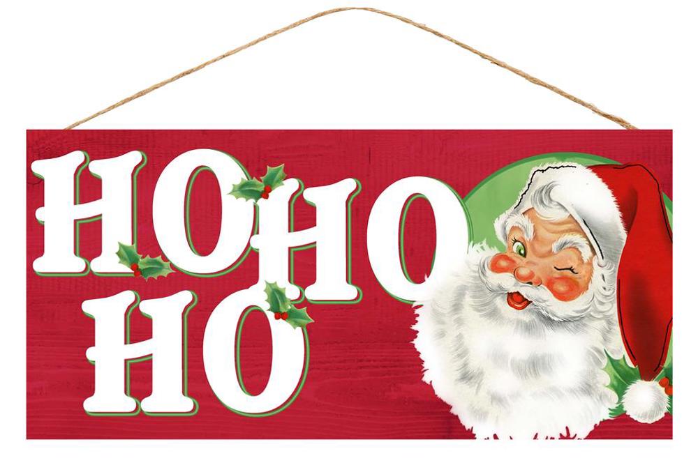 12 Inch X 10 Inch Rectangular Christmas Wood Sign: SANTA HO - HO - HO -  Wreath Accents - IMPORTED