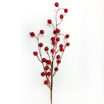 22” White and Red Poinsettia Stem with Red Berries