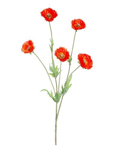 26" Orange Silk Meadow Poppy Floral Spray