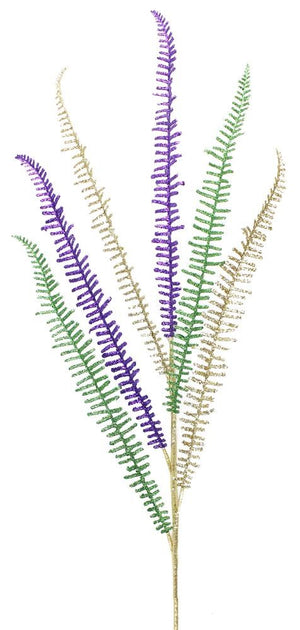 34.5" Mardi Gras Glittered Fern Spray