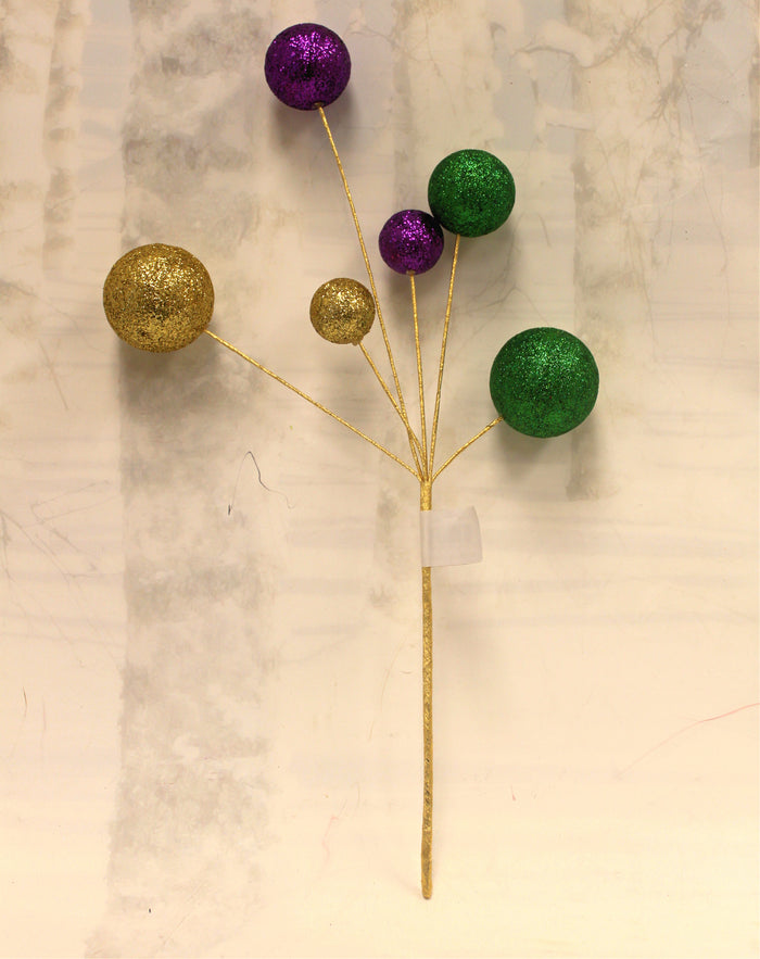 16" Mardi Gras Glittered Ball Pick