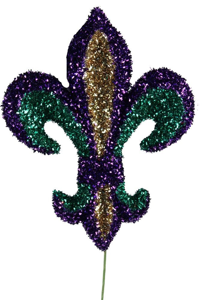 8" Tinsel Mardi Gras Fleur de Lis Pick