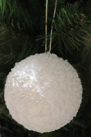 100MM White Chunky Glitter Ball Ornament